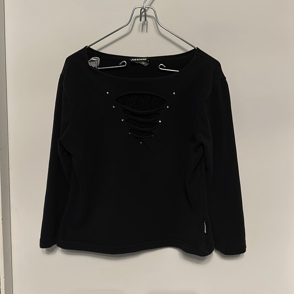 Guess blouse womens small black turtleneck stretchy Peek-a-boo Back